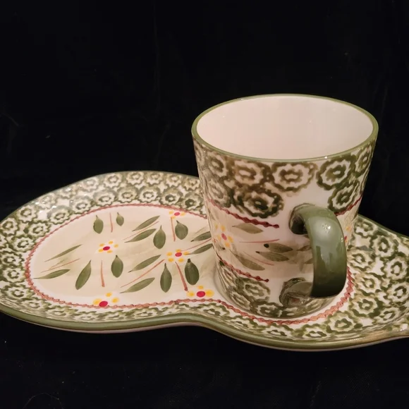 Temptations Presentable Ovenware by Tara. Green Old World Sandwich plate/mug. - Picture 1 of 7
